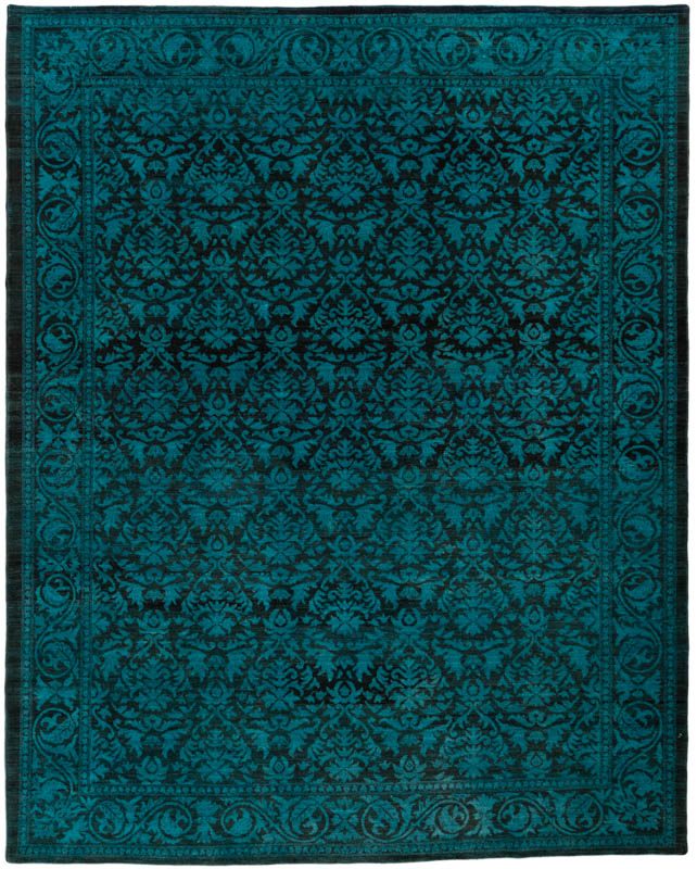 Overdyed Reserve Damask Teal Black Wool Rug Overdyed Reserve Damask Teal Black Wool Rug