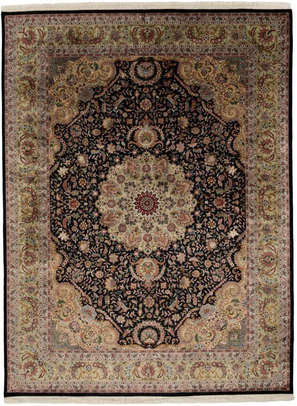 Super Fine Kashan Medallion Black Green Wool Rug Kebabian S Rugs Kashan Medallion Rug