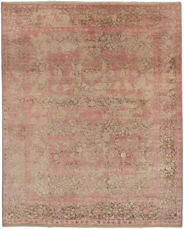 transitional wool and silk pink rug