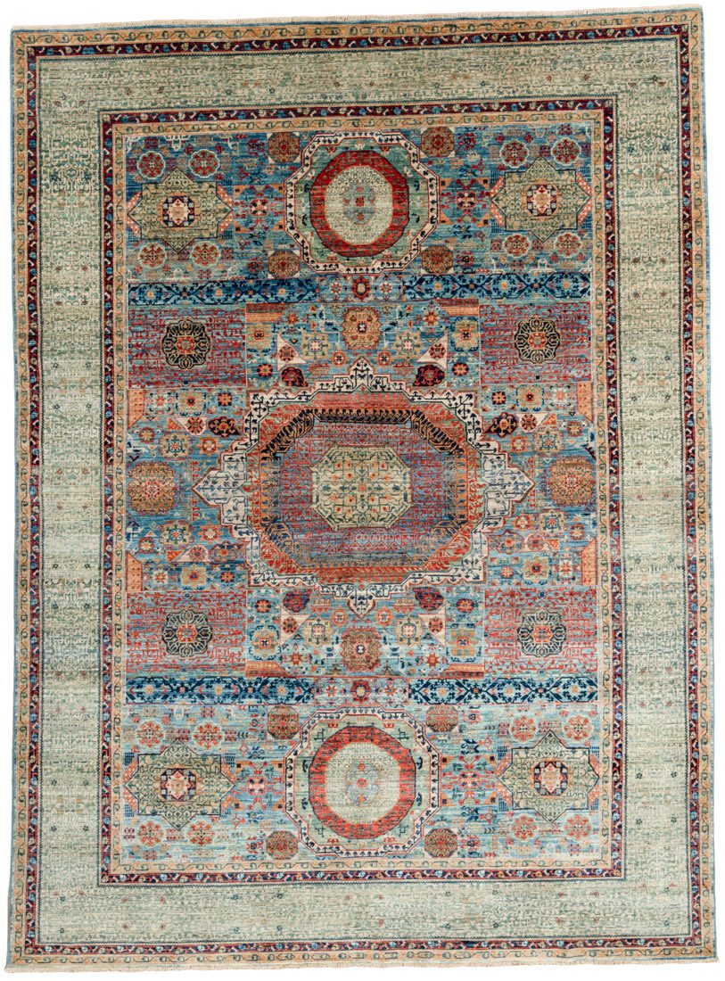 Very Fine Mamluk Blue/Green Vegetable Dyed Wool Rug Kebabian's Rugs
