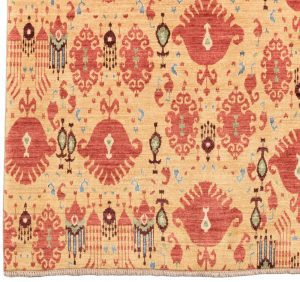 36639-Luxe_Textile_Fine_Ikat_Gold_Red_Wool_Rug-5'1''x7'1''-Afghanistan-1-Border