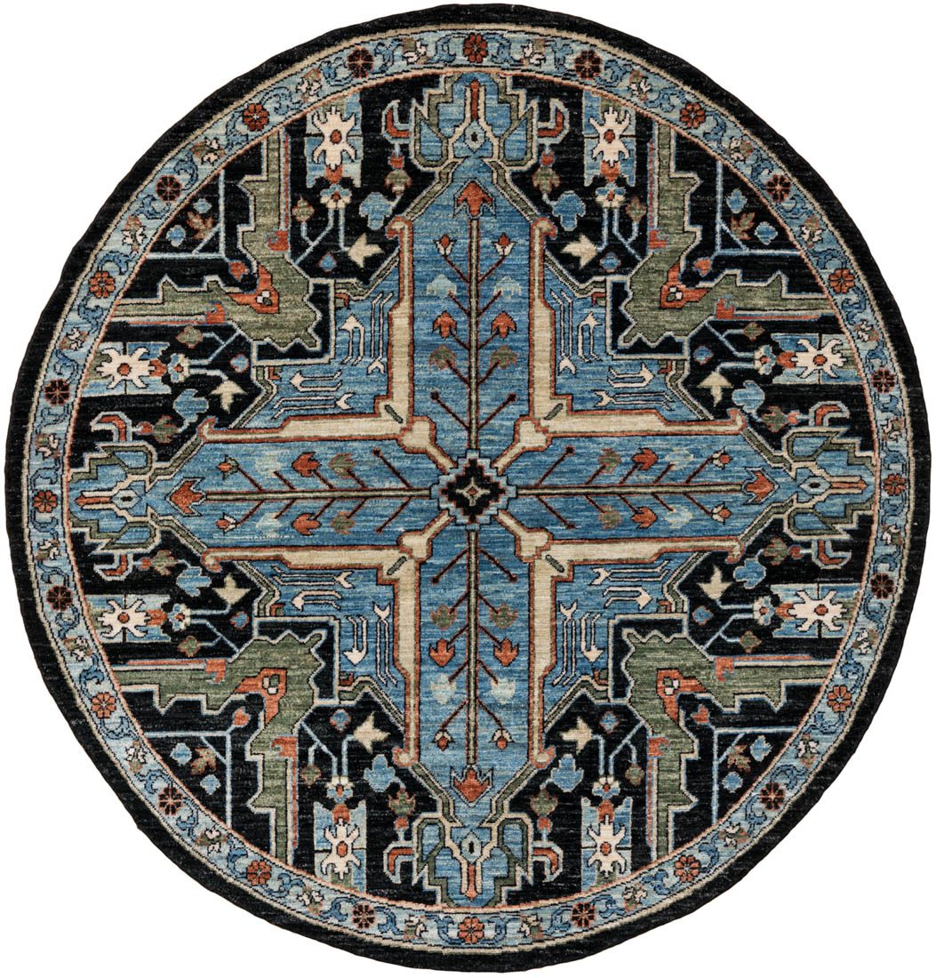 Afghan Serapi Round Handwoven Tribal Rug