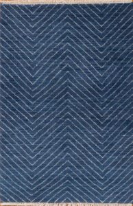 Hand knotted wool blue chevron rug