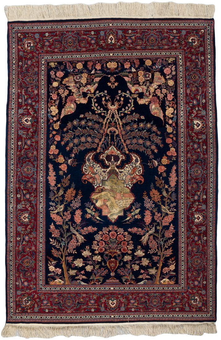 Kashan Wool and Silk Handwoven Rug