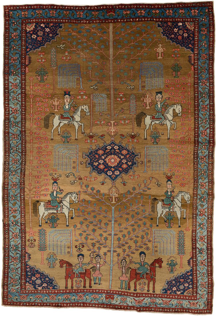 Antique Persian Bakshaish Folk Life Rug