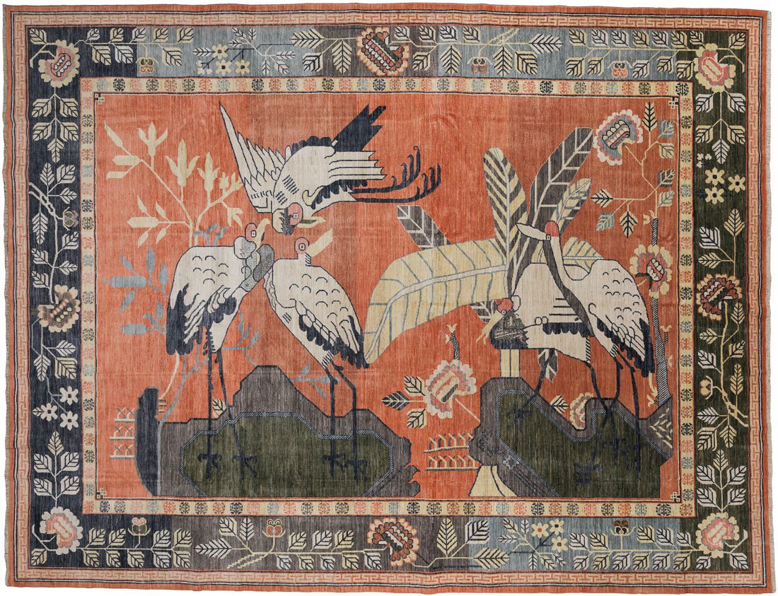 Samarkand Crane Handwoven Pictorial Rug