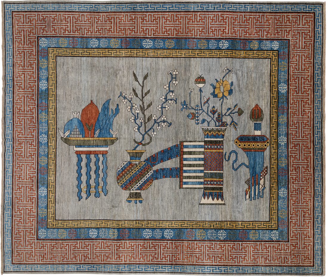 Afghan East Turkestan Pictorial Handwoven Tribal Rug