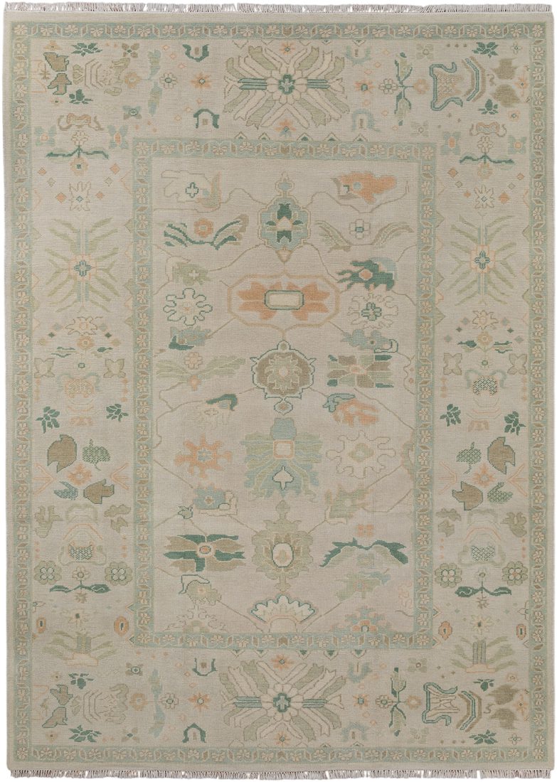 Turkish Knot Oushak Handwoven Rug